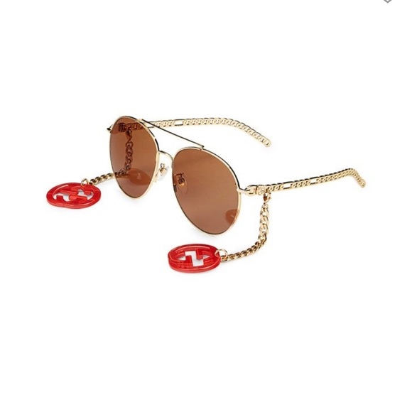 Gucci 61MM Round Sunglasses Gold Frame w/ Brown Lenses Retail $870 NWT